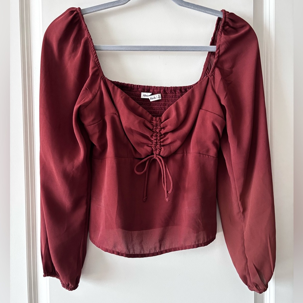Abercrombie & Fitch Brown Long Sleeve Cinched Puff-Sleeve Blouse Size Small